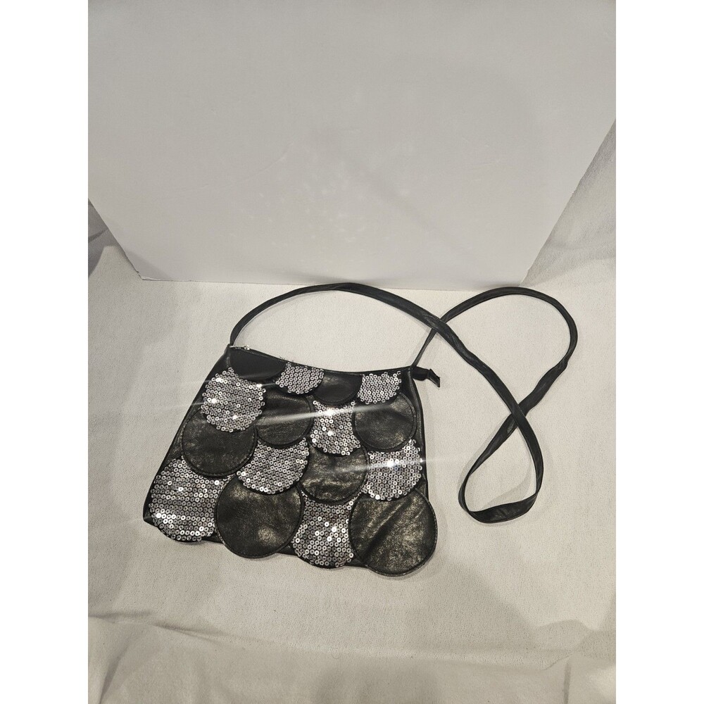 Mirror Mirror Scalloped Petal Sequin Black Accent Crossbody Purse Bag